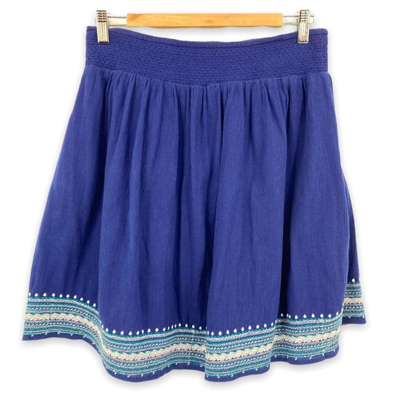 Old Navy Dresses & Skirts - Old Navy Boho Embroidered Blue Cotton Smocked Waist Casual Skirt